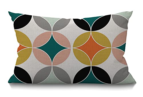 Circles Repeat Decorative Throw Pillow Cover Case Creative Flower Shape Pink Grey Black White Yellow Cotton Linen Pillow Cases Farmhouse Oblong Rectangle Cushion Covers For Couch Sofa Bed 12X20 Inch #TOP26