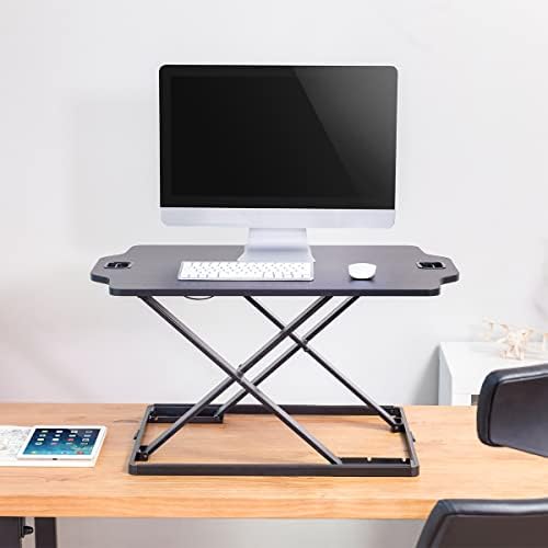 PUTORSEN 32 inch Standing Desk Converter Riser, 12 Heights Adjustment Sit Stand Desk Converter, Ultra Slim Folded Design, Max Load 10kg