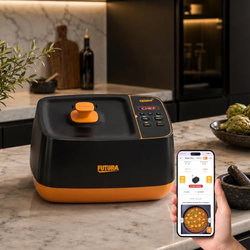 Image of Hawkins Futura Smart Pot with Smart App, 2 Litre Smart Electric Cooker | Wi-Fi App Control | Automatic Rice Cooking | Slow Cooking, Saute, Fry, Steam & Warm Functions | 100+ Guided Recipes | Portable Table-Top Cooker | Black (FSP1W)