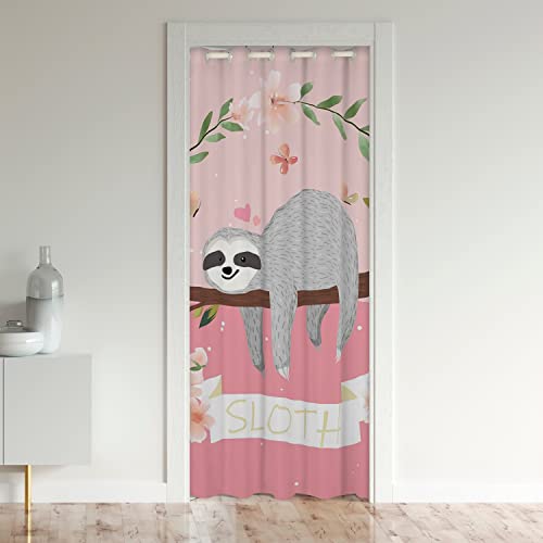 jejeloiu Cortina de privacidad para puerta de perezoso, cortina opaca con bloqueo de calor y diseño de perezoso kawaii, cortina opaca para dormitorio, 107 x 203 cm, 1 panel