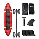 SKINHAWK Premium Kayak Vino Rojo, Canoa, Lancha inflable, Barco inflable, Set de 3 paletas de carbono de fibra de vidrio, 3 asientos, bomba, bolsa, 410 x 95 cm