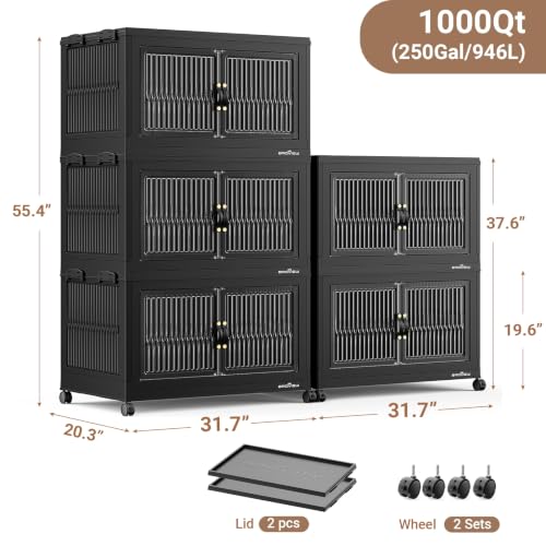 Image of BROVIEW 1000Qt Stackable Storage Bins with Lid for Home Dorm, 5Pack Black