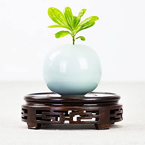 Black Catalpa Wood Back Carved Round Base Vase Flower Pot Display Stand Solid Wood Art Decorative Ornaments #TOP3