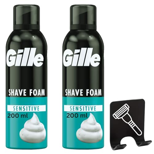 Shaving Foam for Men Bundle | Rich Lather, Original Scent (2 x 200ml) Mens Shaving Foam for Sensitive Skin | Includes Adhesive Shaver Holder