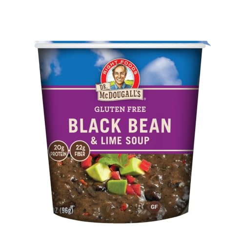 Dr. McDougall's Black Bean & Lime Soup Cup - Gluten-Free, Vegan Instant Soup with 20g Protein & 22g Fiber - Non-GMO, Plant-Based - 3.4 oz (Pack of 6)