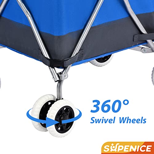 Supenice Folding Grocery Shopping Cart Rolling Utility Cart With 360° Double Front Swivel Wheels Waterproof Removable Canvas Bag With Cover For Laundry Grocery, Shopping, Baggage, Picnic (Blue) #TOP3