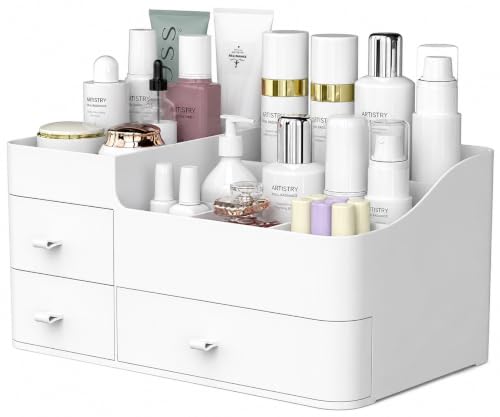 Image of ROKTRY Large Organizer with Drawers for Vanity, Bathroom Counter Organizer for Cosmetics & Skincare, Plastic Makeup Storage Box with Compartments, Vanity Organizer for Accessories
