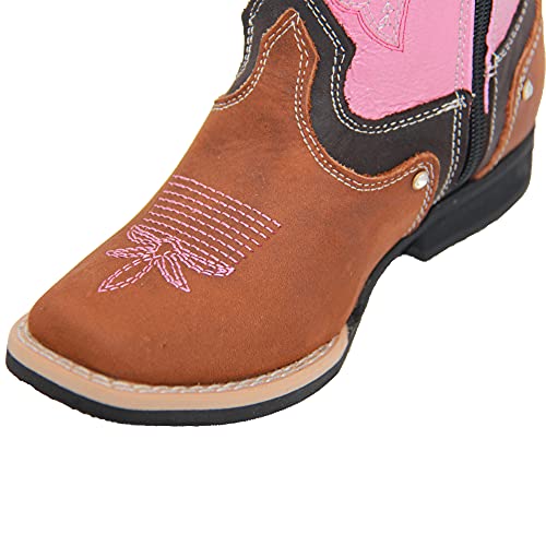 Infant Toddler Girls Western Boots Pink Embroidered Heart Floral Detailed Kids Leather Cowgirl Cowboy Boot3