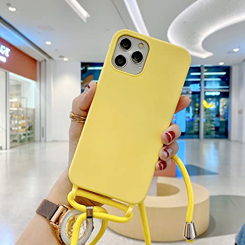 Coque cordon iPhone XR jaune chaine epaule pour festival et voyage