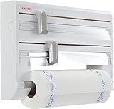 Leifheit Wandrollenhalter Parat ComfortLine-Serie für 3 Rollen, saubere Schnittkanten durch Schneidabroller, Küchenrollenhalter mit Folienschneider sorgt für griffbereite Folien-Enden