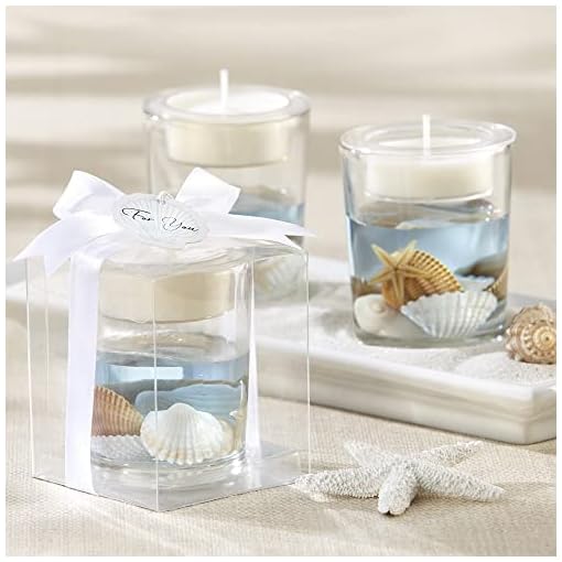 Kate Aspen Seashell Gel Tealight Holder with Palm Wax (Set of 4), Beach Candle Wedding Favor, Sea Themed Bathroom Decor