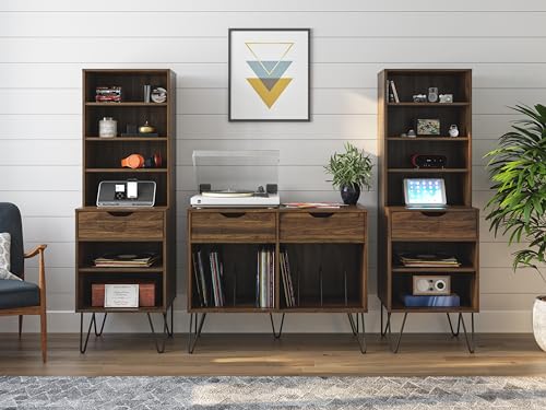 Novogratz Concord Turntable Stand with Drawers, Walnut