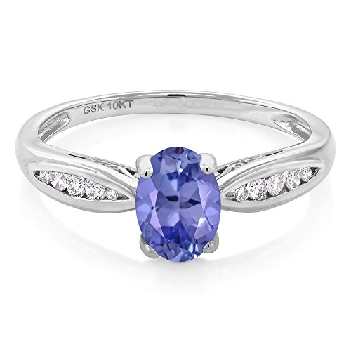 Gem Stone King 10K White Gold 7X5MM Oval Gemstone Birthstone and Diamond Engagement Ring | Wedding Engagement Anniversary Promise Gold Ring For Women | Size 5,6,7,8,92