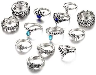 Dusenly 13pcs Vintage Knuckle Ring Set Hollow Carved Flowers Stackable Rings Boho Crystal Joint Knuckle Rings for Women Girls