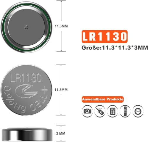 GutAlkaLi 40 Stück AG10 LR1130 1.5V Alkaline Knopfzelle Batterien ohne Quecksilber