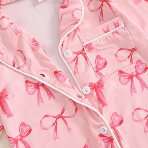 Balaflyie Baby Girl Button Down Pajamas Romper One-Piece Jumpsuit Long Sleeve Sleeper Infant Sleepwear (Ribbon Bow&Pink,12-18 Months)
