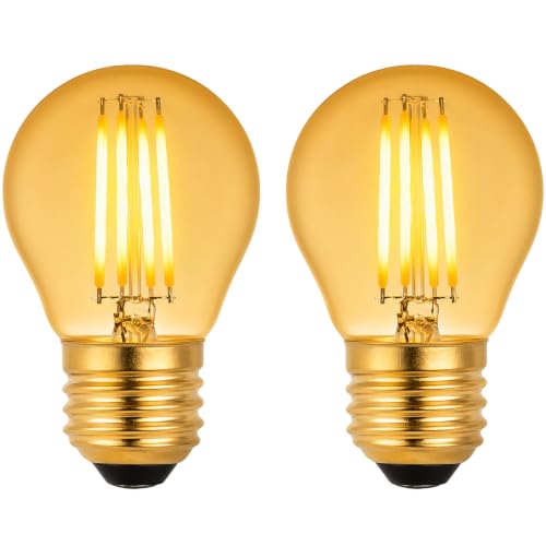 Image of Summalux LED Vintage Light Bulb 4W E27 Edison Screw Bulb, 400LM LED Filament ES Bulb, 40W Equivalent, Retro Amber Glass 2200K Warm White, LED G45 Golf Ball Bulb, Non-Dimmable, 2 Pack