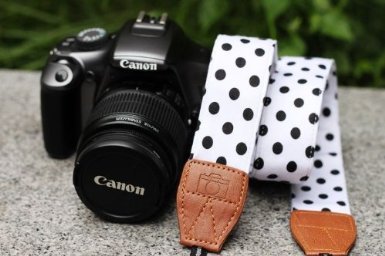 Nine States Top Quality Soft Cotton Polka Dots Print Universal Adjustable Camera Camcorder Shoulder Neck Strap Belt with Harness Adapter Fits for DSLR Camera Nikon Canon Panasonic Sony Samsung Olymplus Fujifilm (White)(AR-005 Series)