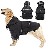 Dog Raincoat, Hooded Waterproof Pet Poncho, Adjustable Dog Rain Jacket Slicker with Harness Hole for...