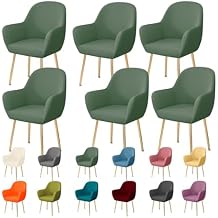Elastic Curved Back Dining Room Chair Covers with Arms Stretch Swivel Bar Stool Chair Slipcover with Armrest Accent Vanity Kitchen Armchair Cover Office Desk Chair Protector CoversGreen, 6PC