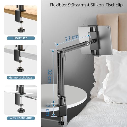 Feising Aluminium Tablet Halterung mit Schwenkarm - 360° Drehbare Metallbasis, Flexibler Arm, Kompatibel mit iPad Air/Pro/Mini, Samsung Galaxy (15.6in)