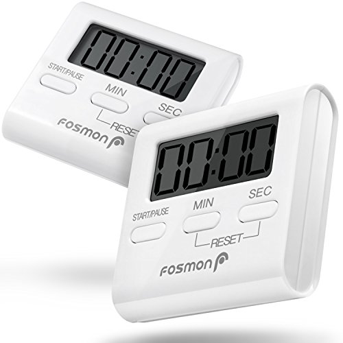 Fosmon Digital Multi-Purpose Timer (2 Pack), Digital Display Magnetic Count Down/Up Timer with Big Digits, Loud Alarm, Foldable Stand, Hanging Loop for Cooking, Classroom, Bathroom and Beauty