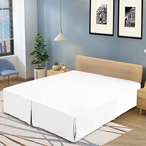 Bed Skirt Split Corner Queen Size White Microfiber Box Pleated Bedskirt 16 Inch Drop Length Wrinkle Free and Fade Resistant
