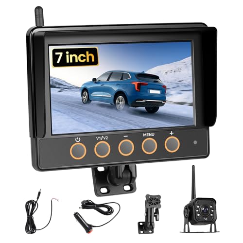 Asegura tu viaje con esta cámara inalámbrica IP68. Disfruta de visión nocturna y detección de puntos ciegos para máxima seguridad. La pantalla de 7 pulgadas te muestra todo claramente, sin importar la oscuridad. Instalación fácil y compatibilidad total con todos tus vehículos.