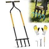 Shulltji Knie-freundlich Rasenlüfter, Aerifizierer für Rasen mit 4 Hohlspoon, Höhenverstellbar T-Griff Rasenbelüfter für Verdichtete Böden Rasenpflege