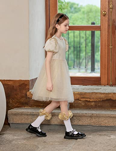 Dicry Toddler Girls Double Lace Socks Turn Cuff Big Ruffle For Little Kids 4-6T (Gold, 4-6 Years) #TOP3