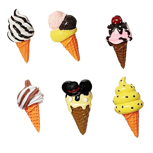KUHPLOVE Ice Cream Fridge Magnets Set of 6, Retro Dessert Style Resin Refrigerator Magnets for Kitchen Decor, Multi Color Cone Design for Fridge Whiteboard Locker Office