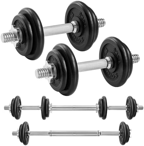 SONGMICS 2-in-1-Hanteln, 2er Set, Hantelset aus Gusseisen, verstellbar, Kurzhantelset mit Verbindungsrohr, Workout, Gewichtheben für Zuhause, Fitnessstudio