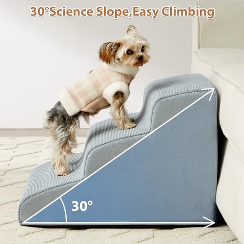 LNSSFFER Dog Stairs for Small Dogs, 2-Steps Dog Ramp for Couch, Pet Stairs with Highly Supportive Foam and Non-Slip Bottom, Dog Steps for Cat and Doggie, Grey