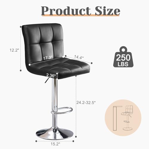 Yapamar Bar Stools - 2, Counter Height Barstools,Square Seat Cushion Barstool with Back, Height Adjustable PU Leather Swivel Barstool,Black by Generic - Used condition - Image 6