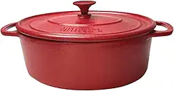 Caçarola Ferro Oval Estilo Alça Tampa Vermelha 26x20cm 3,5L