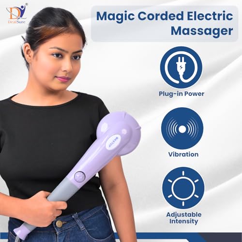 Image of Dealsure Corded Electric Handheld Body Massager Machine for Pain Relief with 7 Attachments for Neck, Back, Legs, Shoulders & More (Grey)