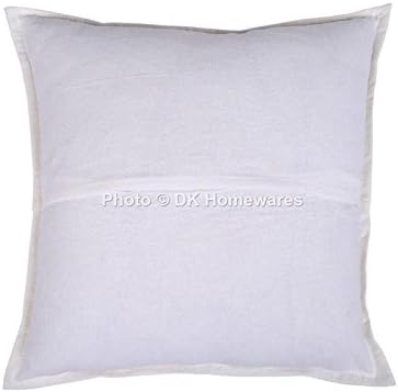 Ethnic Decorative Accent Throw Pillow Covers 16 x 16 Inch Cotton Mirrored Embroidered Boho Square Sofa Cushion Covers (Size - 40x40 cm ; Color: White) - Set of 4 Pcs (Cover Only)