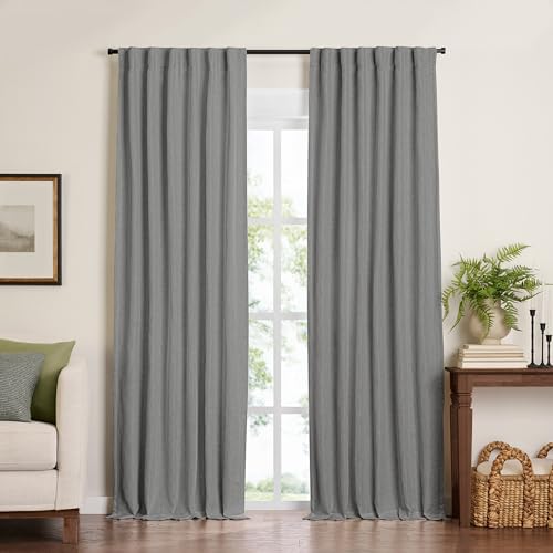 Threadmade Harrow Solid Texture Blackout Window Curtain Panel, Dark Gray - 52" W x 95" L