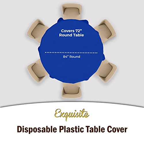 Image of Party Solids Dark Blue Round Plastic Tablecloth - 84 Inch, Pack of 24