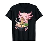 Funny Axolotl Eating Ramen Graphic Tee Japanese Kawaii Anime T-Shirt