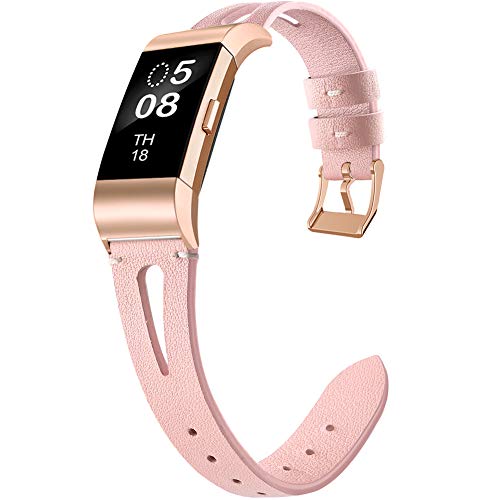 OenFoto Strap Compatible Fitbit Charge 2, Adjustable Soft Leather Replacement Band Wristband with Stainless Steel Buckle for Fitbit Charge 2 Smartwatch, Women Men, Large Small