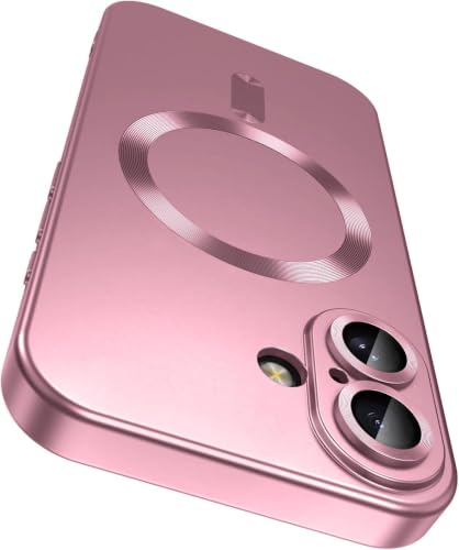 Image of DIZORO Magnetic Case for iPhone 16 Plus Case [Compatible with MagSafe][Built-in Camera Lens Protector] Slim Soft Silicone Bumper Shockproof Metallic Luster Back Cover Phone Case (Pink)