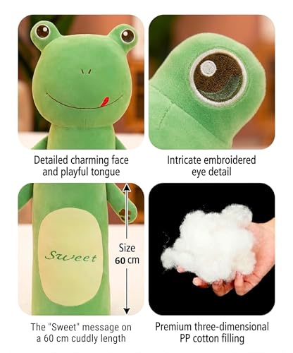 Image of Tickles Cute Frog Soft Stuffed Plush Animal Bolster Pillow Cushion for Sofa Boys & Girls Birthday Gift (Size: 60 cm Color: Green)