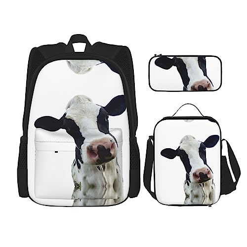 Ensemble sac à dos léger avec trousse et sac à repas motif vache humoristique
