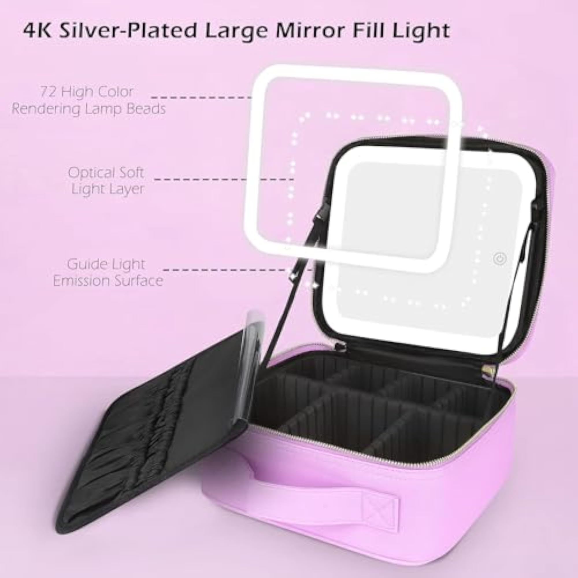 Makeup Travel Bag with LED Lighted Mirror Adjustable Brightness