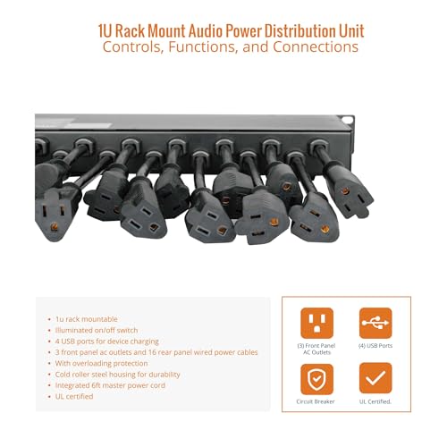 image for Tecmojo 1U Rack Mount 19 Outlet PDU Power Distribution Unit Power Stri