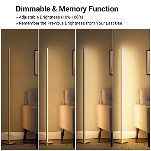 Edishine Rgbw Led Corner Floor Lamp With Remote, 57.5" Minimalist Dimmable Atmosphere Lighting, Modern Color Changing Slim Sleek Lamp, Standing Tall Mood Light For Living Room, Bedroom, Office (Gold) #TOP1