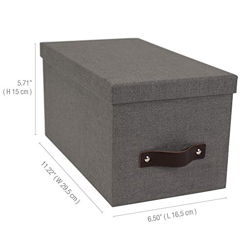 Bigso Silvia Organizational Storage Box | Photo Storage Box With Leather Handle For Shelves And Stacks Easily | Durable And Decorative Storage Boxes With Lids | 5.9″ X 6.5″ X 11.6″ | Gray #TOP2