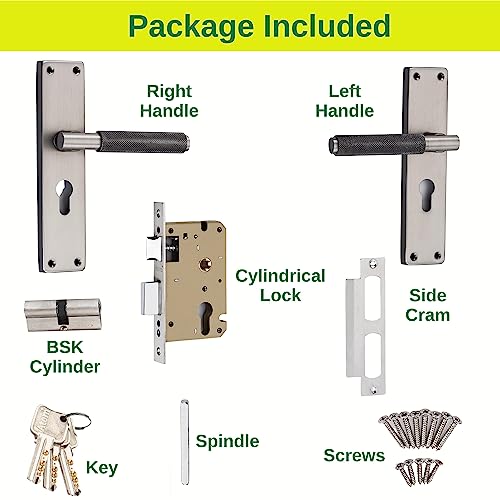 Image of Atom 8 Inch Heavy Duty Mortise Door Lock with Both Sided Key for Bedroom, Living Room, Main Door, Black-Silver Finish | 3 Keys | Lockset for House Hotel Office (MIA-D-CYBSK)