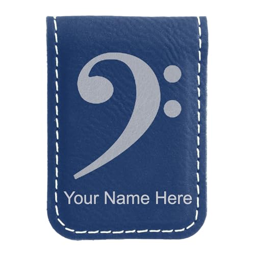 LaserGram Slim Magnetic Money Clip, Bass Clef, Personalized Engraving Included (Dark Blue)